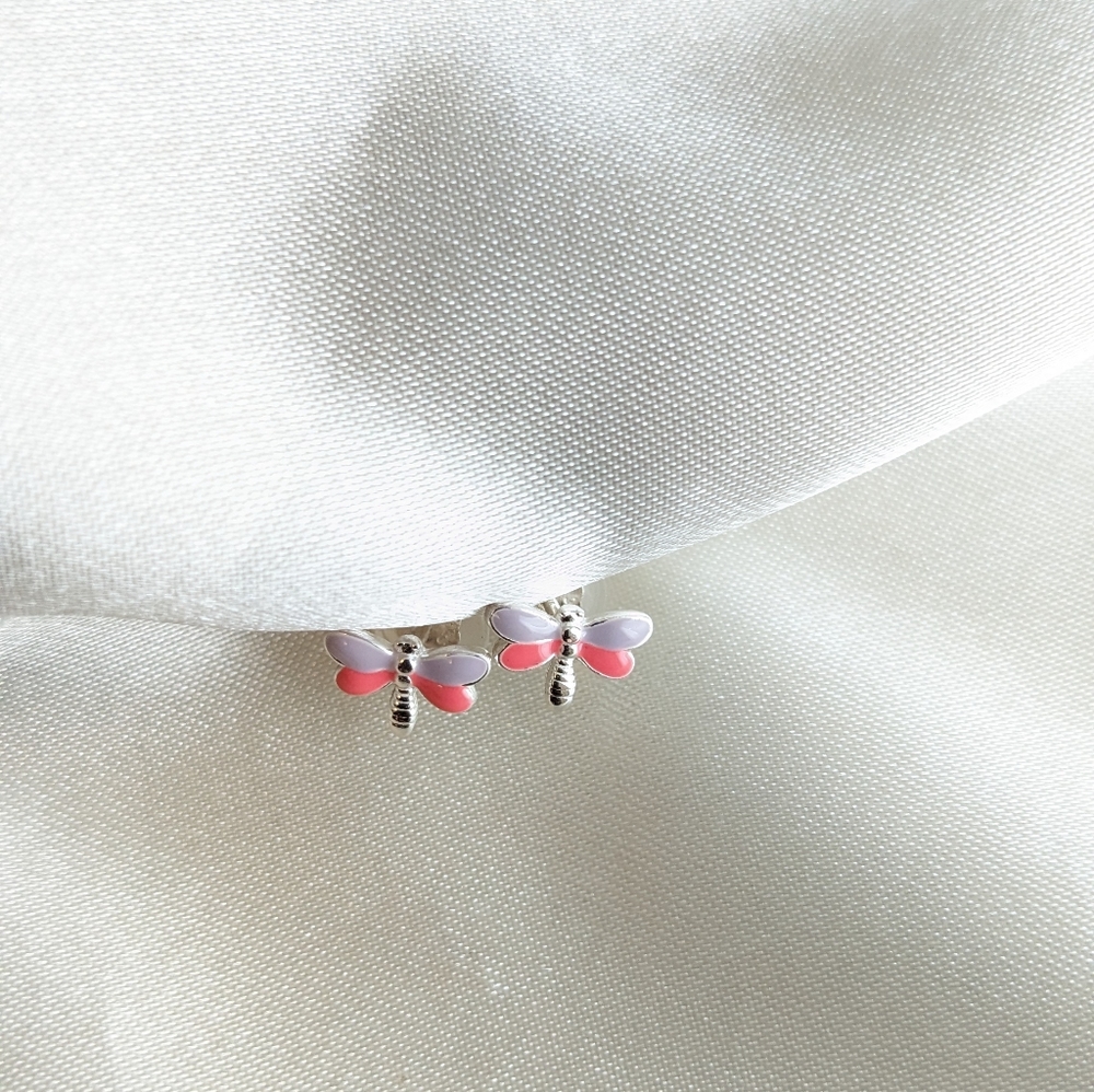 Butterfly Kids Earrings - Pink and Silver